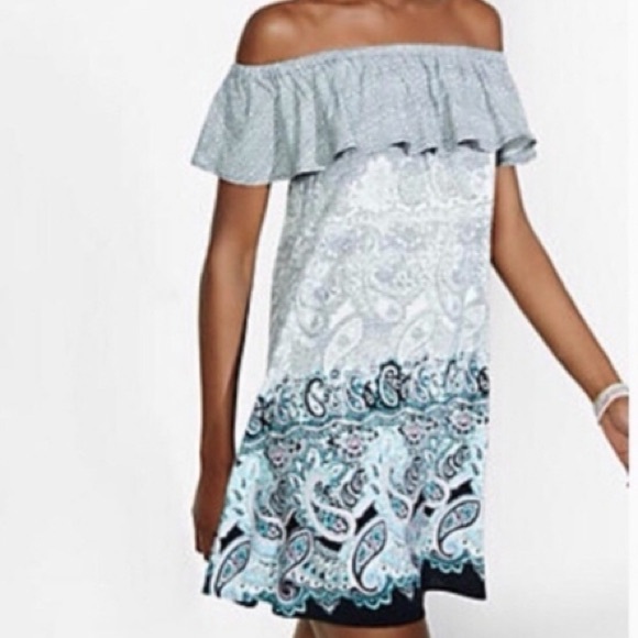 Express Dresses & Skirts - Express Tank Top Womens M Ruffled Collar Tunic Off Shoulder Paisley Sleeveless